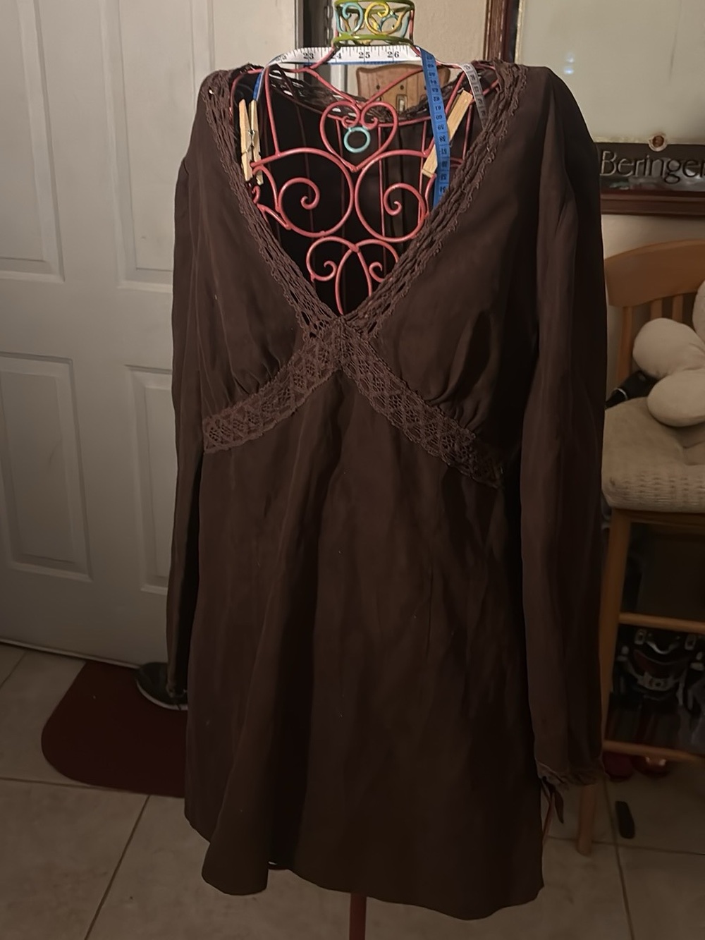 The Limited Chocolate Brown Long-Sleeve V-Neck Dress